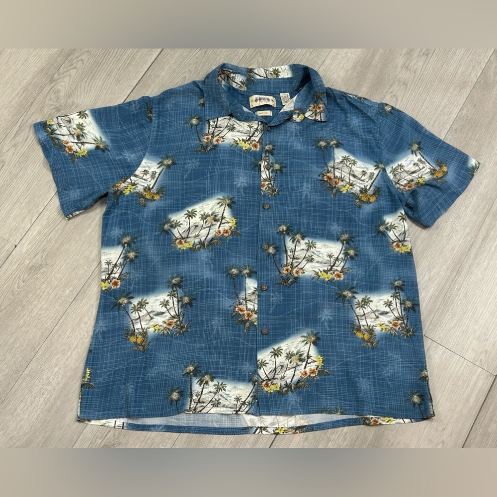 Campia Moda Men’s Short Sleeve Button Up Blue Rayon Hawaiian Shirt Size XL